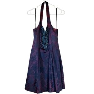 7084 * Jump Jaquard Halter Mini Dress Blue Purple Size 9/10 Vintage 80s
